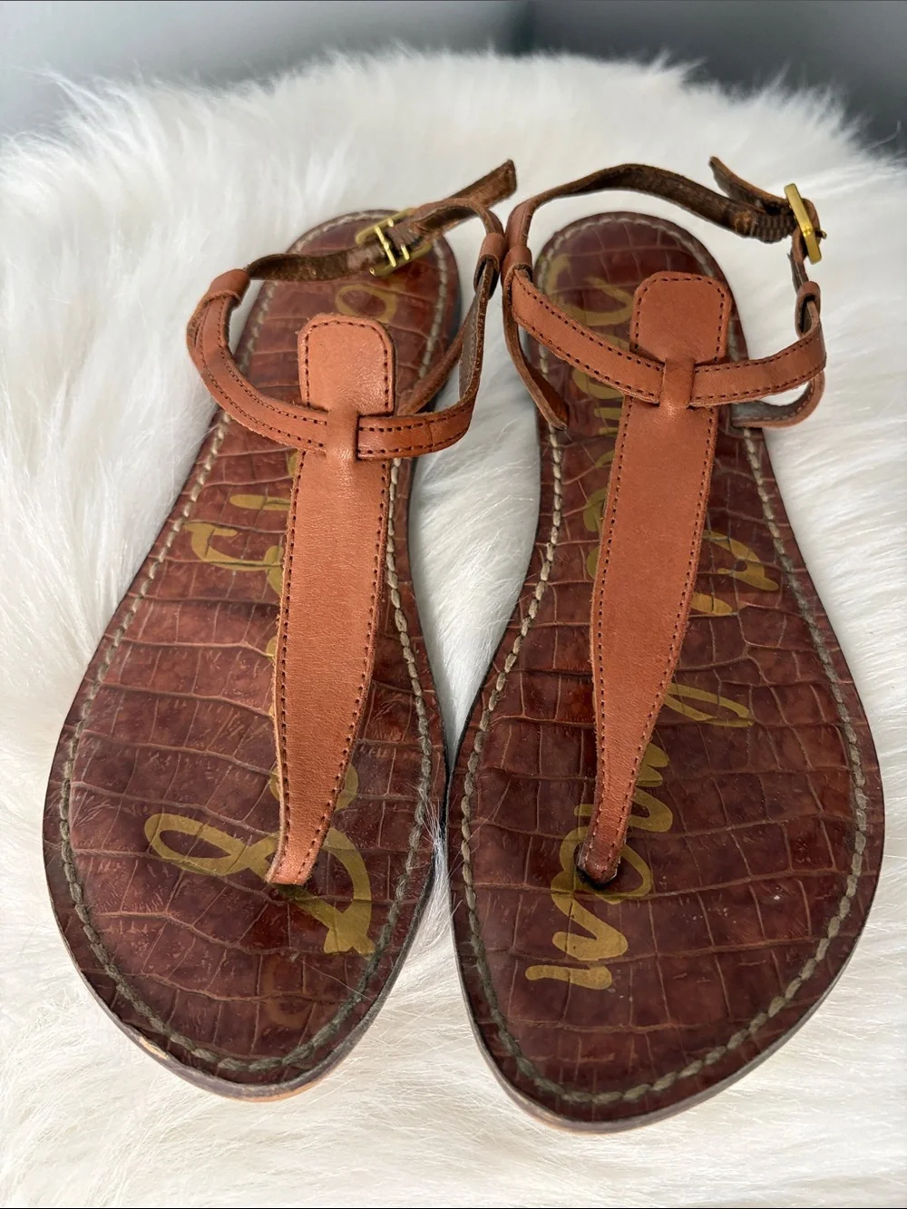 SAM EDELMAN Gigi 💯% Leather T-Strap Sandals (6.5) - Picture 4 of 11